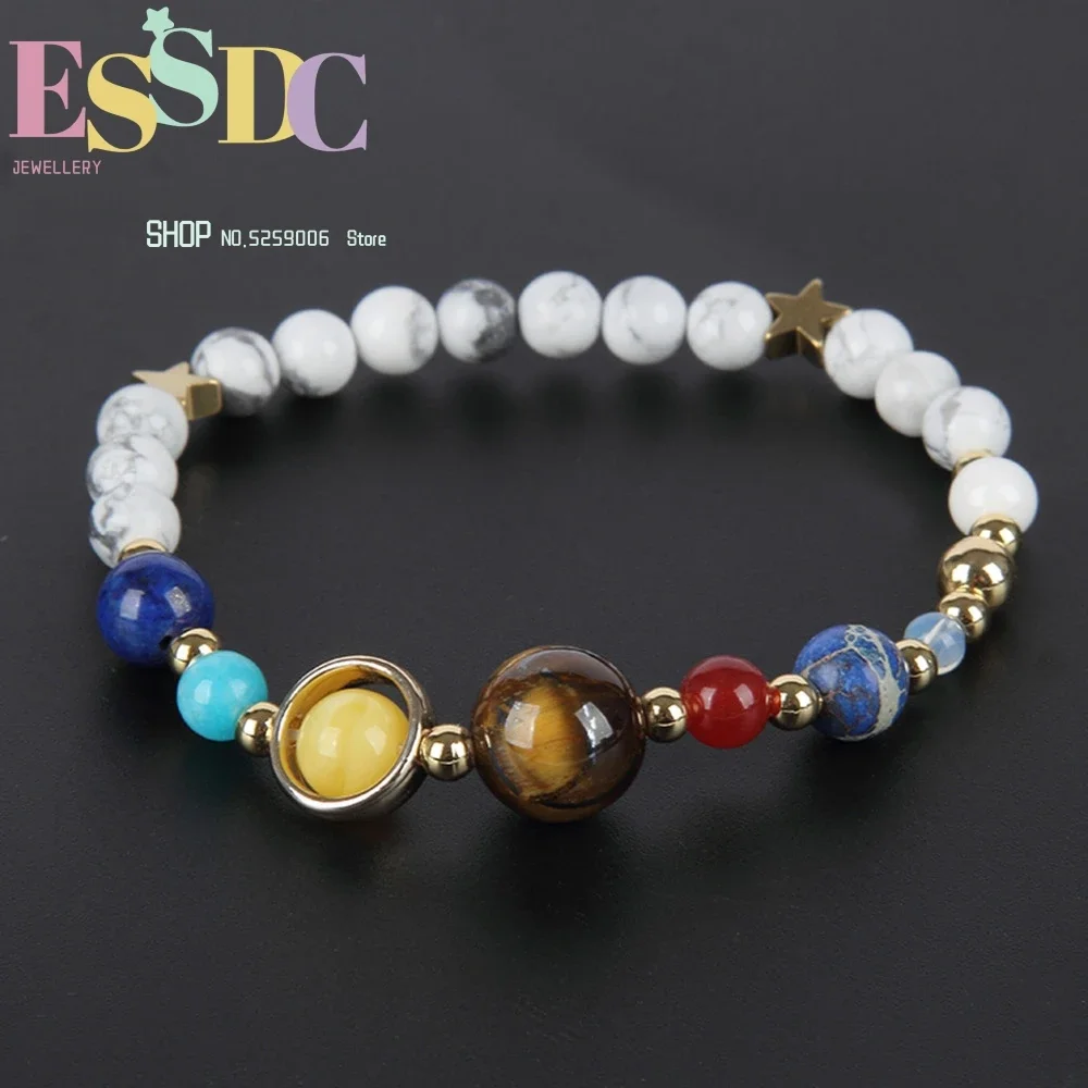 Ethnic Fashion Way - 宇宙天の川八惑星ホワイトグレインストーンビーズ弾性ブレスレット個性スターファッションジュエリー女性へのギフト