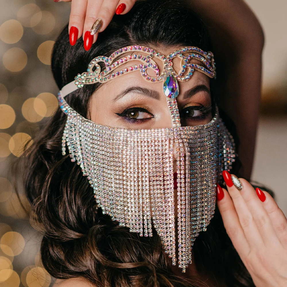 Ethnic Fashion Jewellery - エキゾチックなボヘミアンタッセルフェイスチェーンベールベリーダンスコスプレ装飾エレガントな水滴クリスタルマスカレードマスクフェイスジュエリーギフト