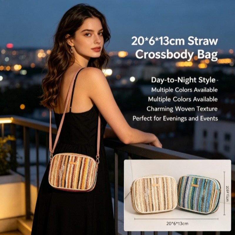 Ethnic Fashion Trends 2026 - 2026年トレンドレディースバッグファッション トレンド 文芸風織りマルチカラーストローバッグ エスニックスタイルメッセンジャーバッグ