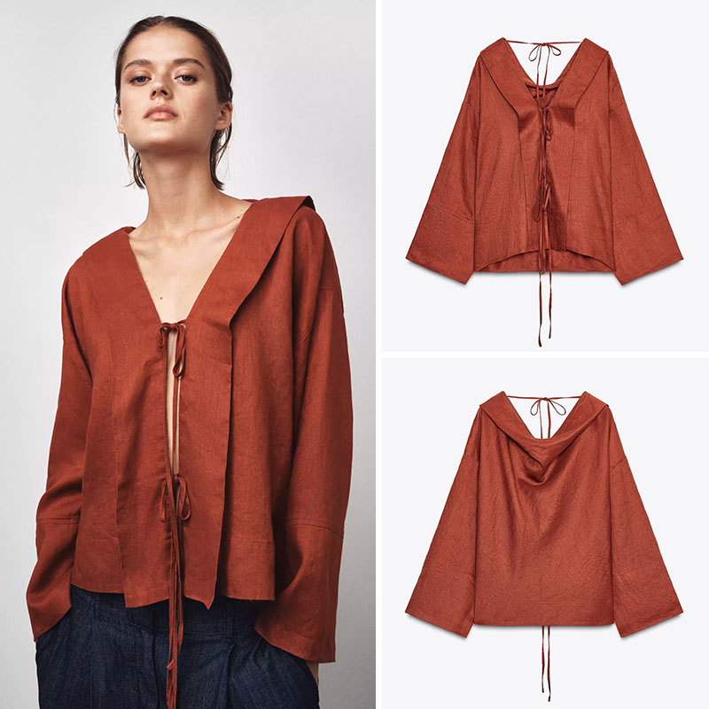 Ethnic Fashion Way - 新作入荷 カジュアル ルーズ Vネック リバーシブル レディースシャツ