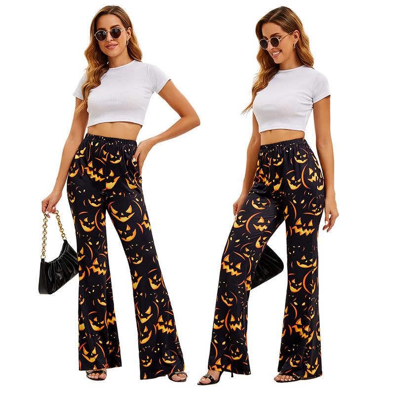 Ethnic Wear Fashion Brand - ハロウィン バット パンプキン プリント レディース パンツ
