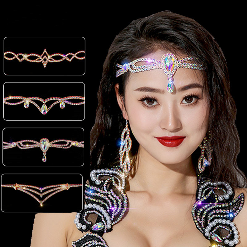 Ethnic Fashion Jewellery - 女性ラインストーン額ヘッドチェーンヘッドバンド自由奔放に生きるクリスタルティアドロップかぶとヘアジュエリーベリーダンス結婚式プロムパーティーショー