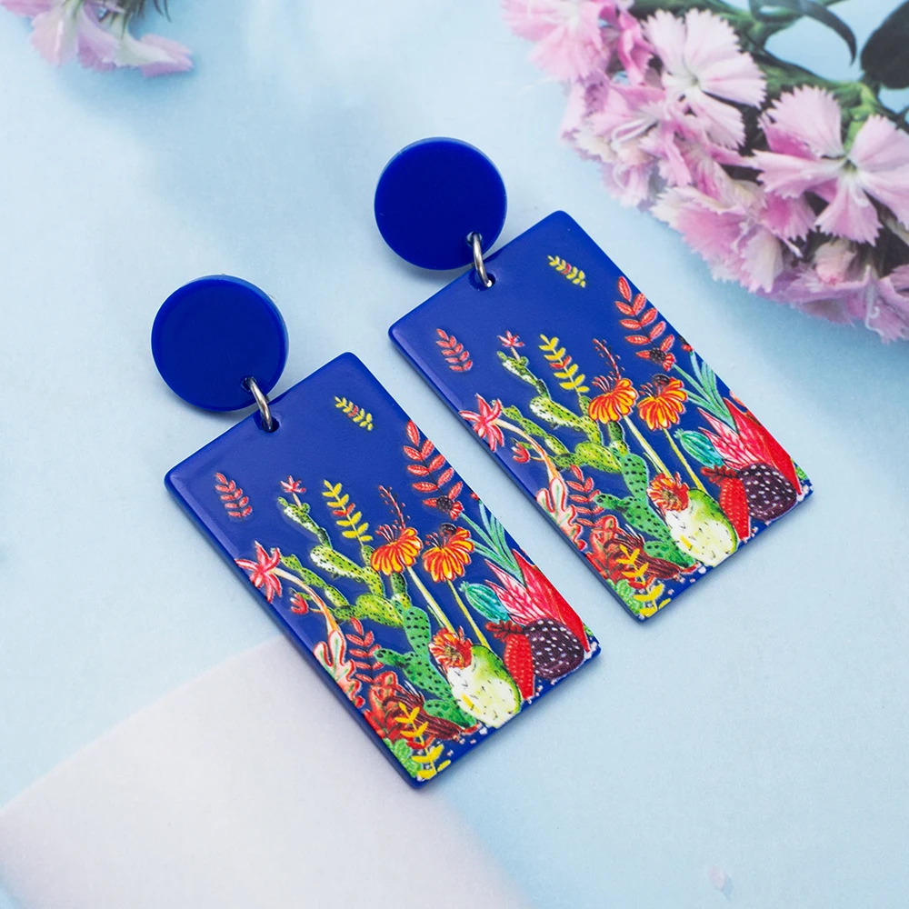 新しいサボテンの葉レリーフプリントブルーアクリル女性の花のイ - Ethnic Fashion Trends 2026 のレビューと価格