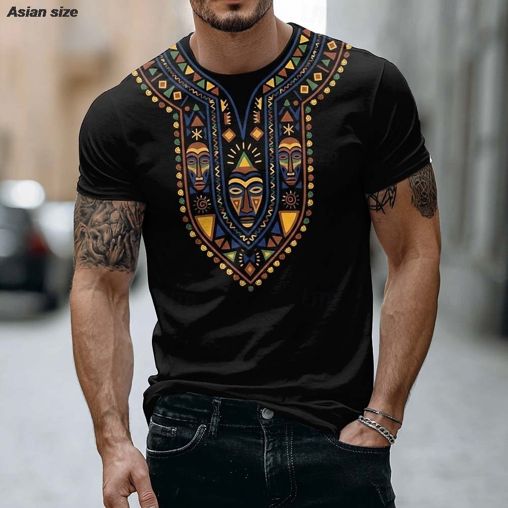 2026 メンズアフリカ部族マスクTシャツ エスニックダシキ - Dashiki Shirt Men のレビューと価格