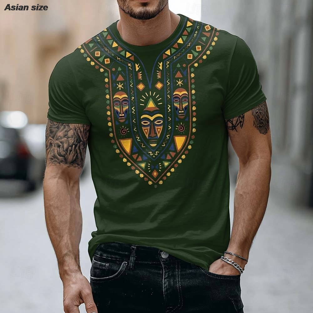2026 メンズアフリカ部族マスクTシャツ エスニックダシキ - Dashiki Shirt Men のレビューと価格