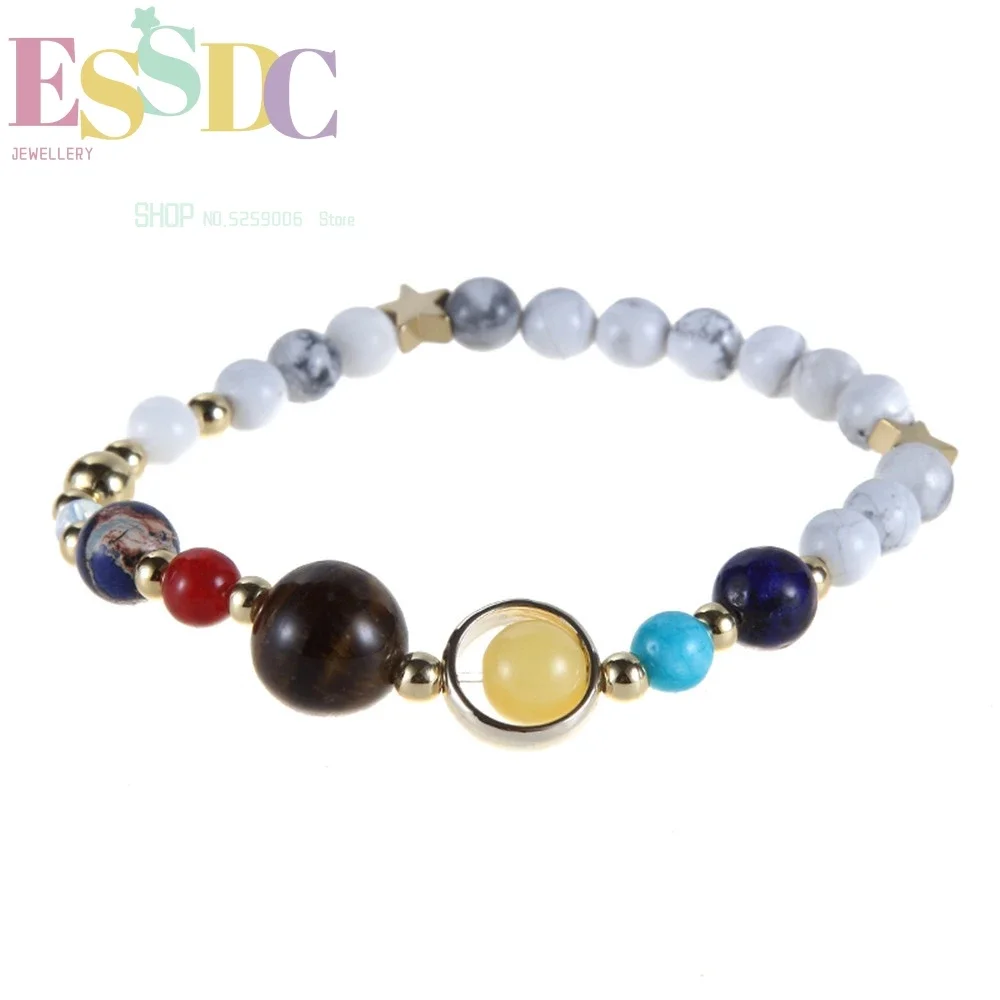 宇宙天の川八惑星ホワイトグレインストーンビーズ弾性ブレスレッ - Ethnic Fashion Way のレビューと価格