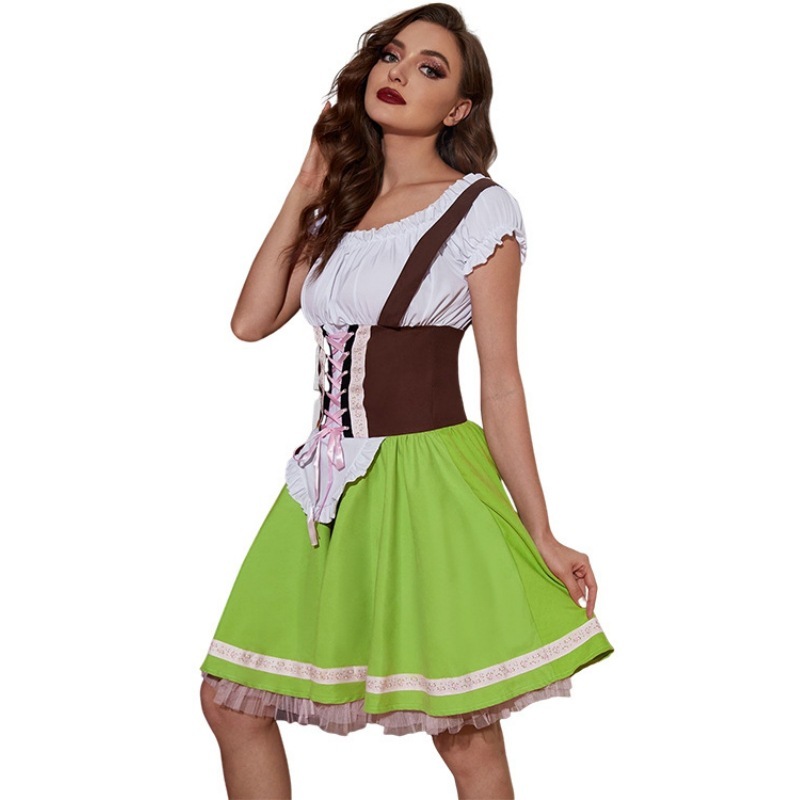 新しいグリーンナショナルスタイルビールフェスティバル服バデリ - Ethnic Style Dresses のレビューと価格