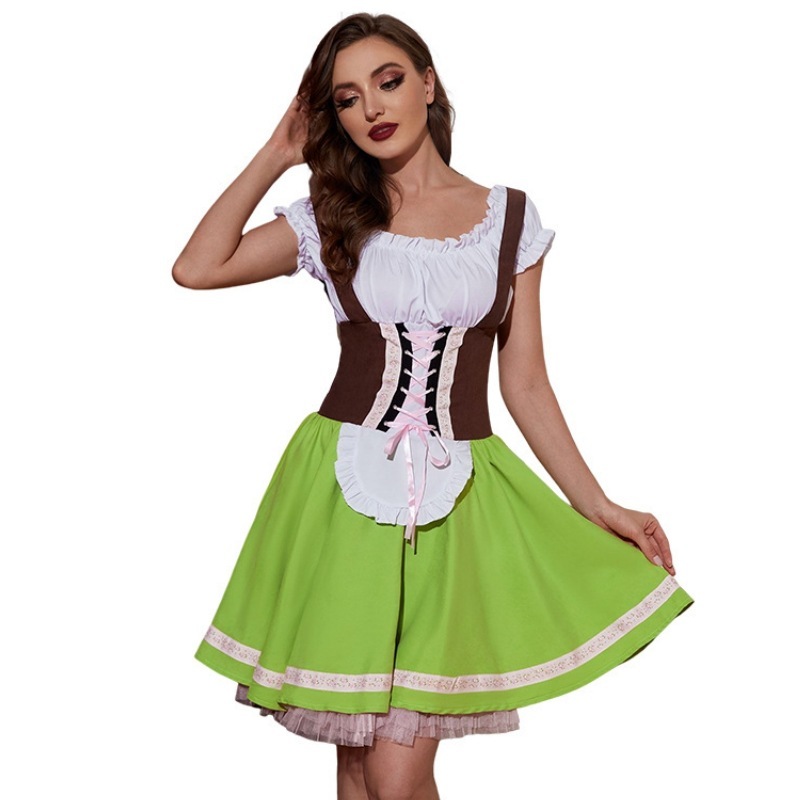新しいグリーンナショナルスタイルビールフェスティバル服バデリ - Ethnic Style Dresses のレビューと価格