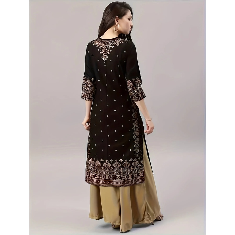 女性のカジュアルエスニックスタイルの服セットラウンドネックミ - Ethnic Style Dresses のレビューと価格