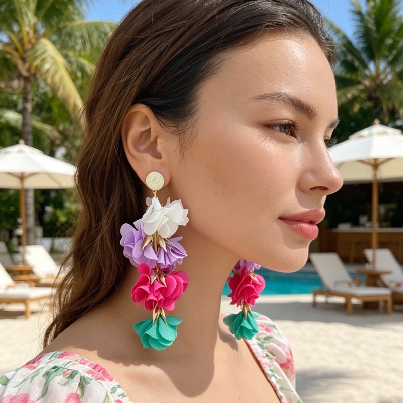 エスニックカラフルフラワータッセルクリップオンイヤリング女性 - Ethnic Fashion Trends 2026 のレビューと価格