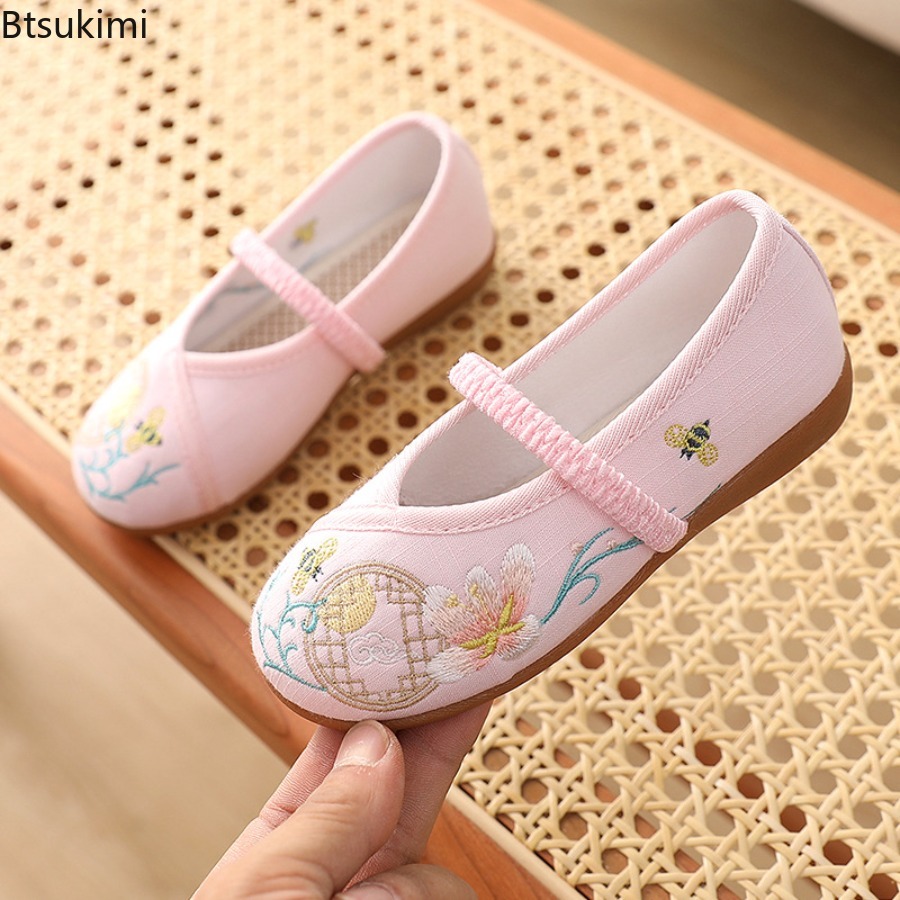 新しい子供用漢服フラットシューズ、民族風中国風キッズ刺繍布靴 - Ethnic Style Dresses のレビューと価格